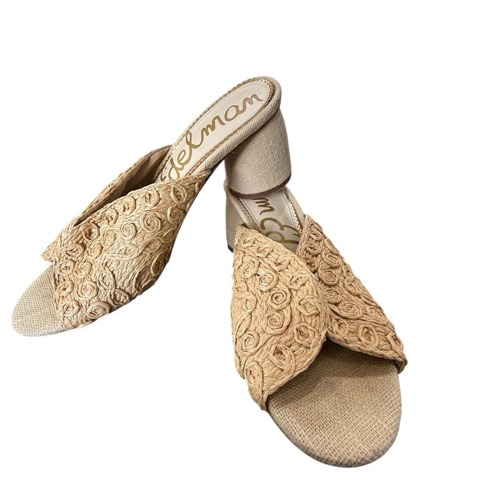 Sam Edelman Sareen Natural Woven Raffia Open-Toe Block Heeled Mule Sandals 7.5 - Picture 5 of 12